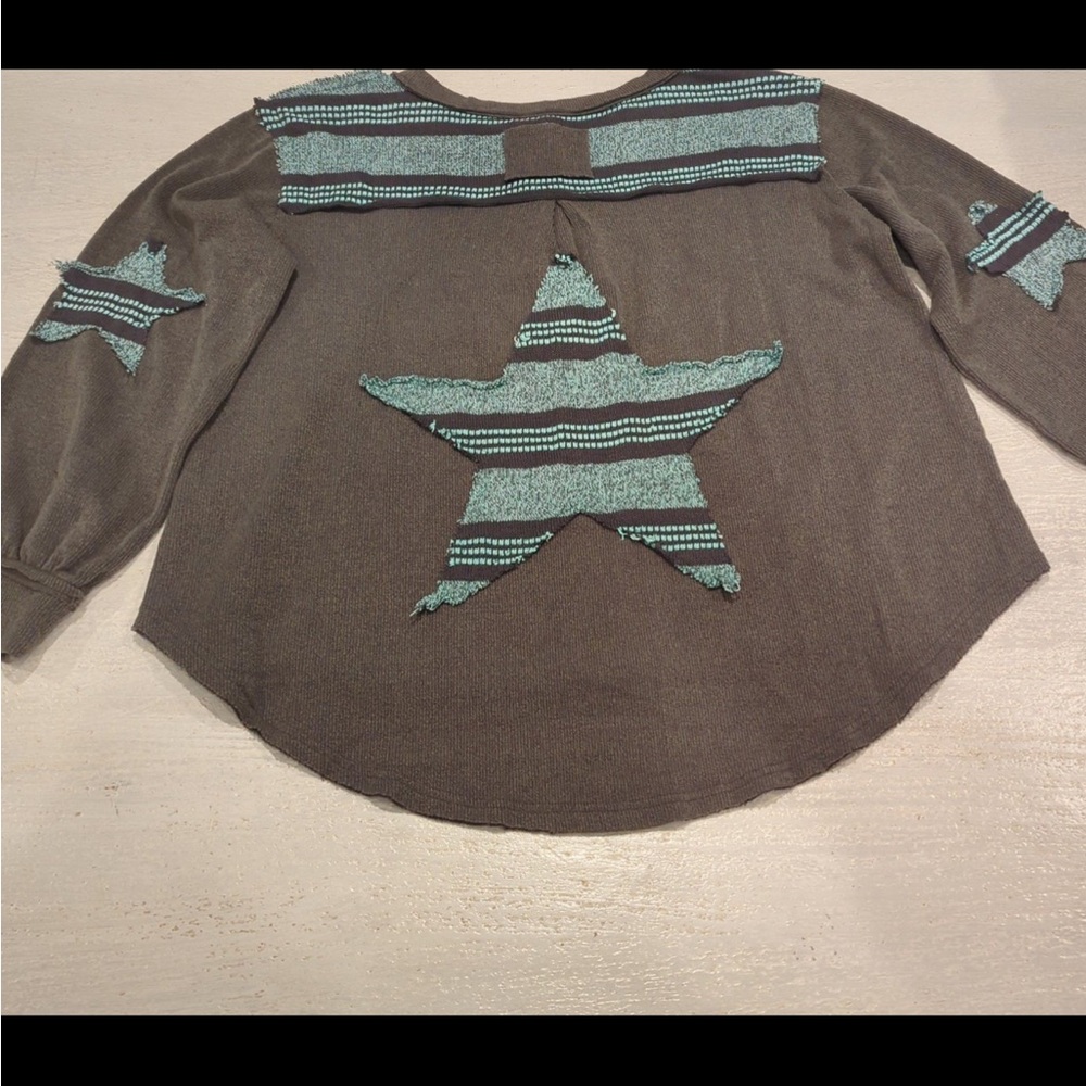 POL Gray and Teal Star Sweater
